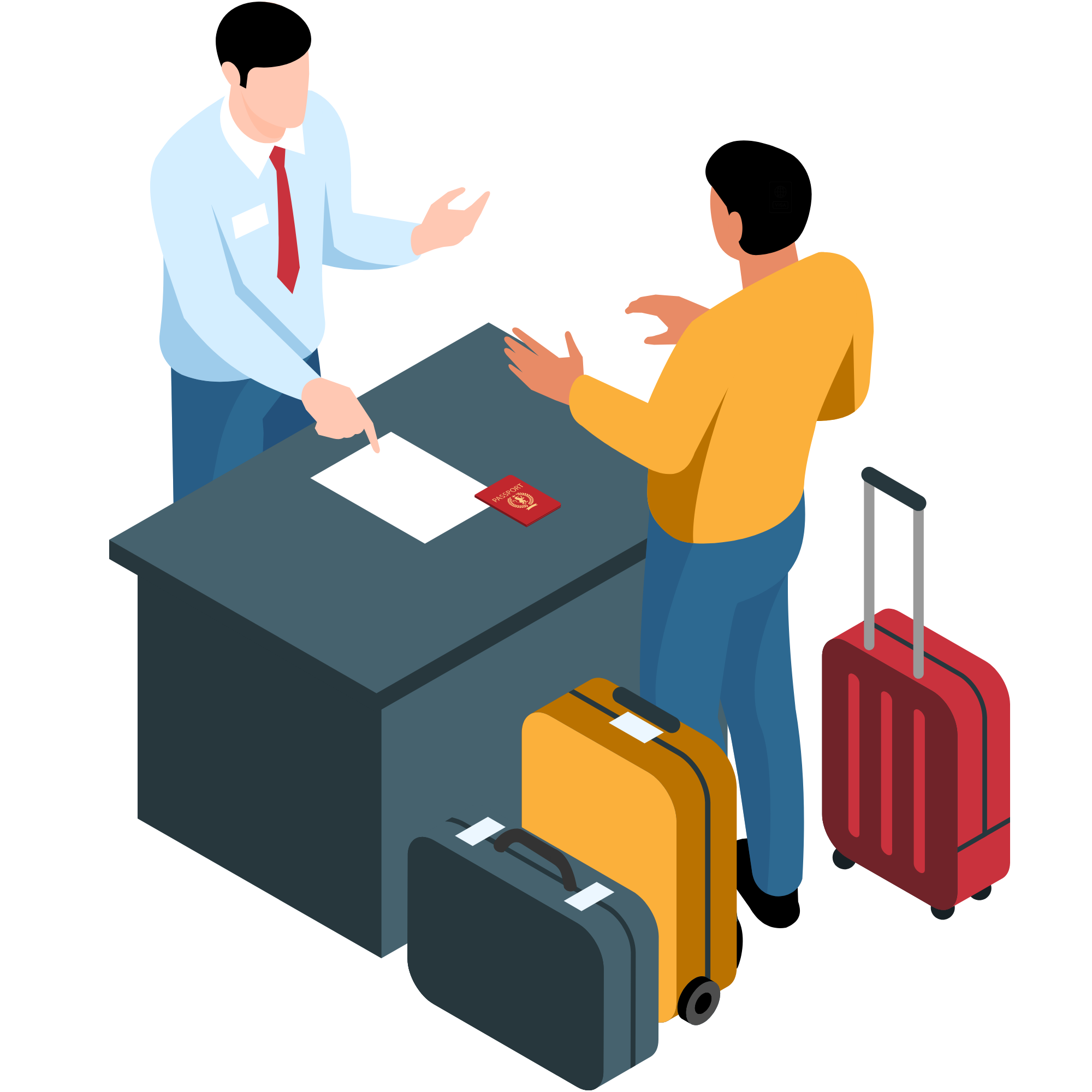Travel specialist assisting a traveller with visa and passport documents